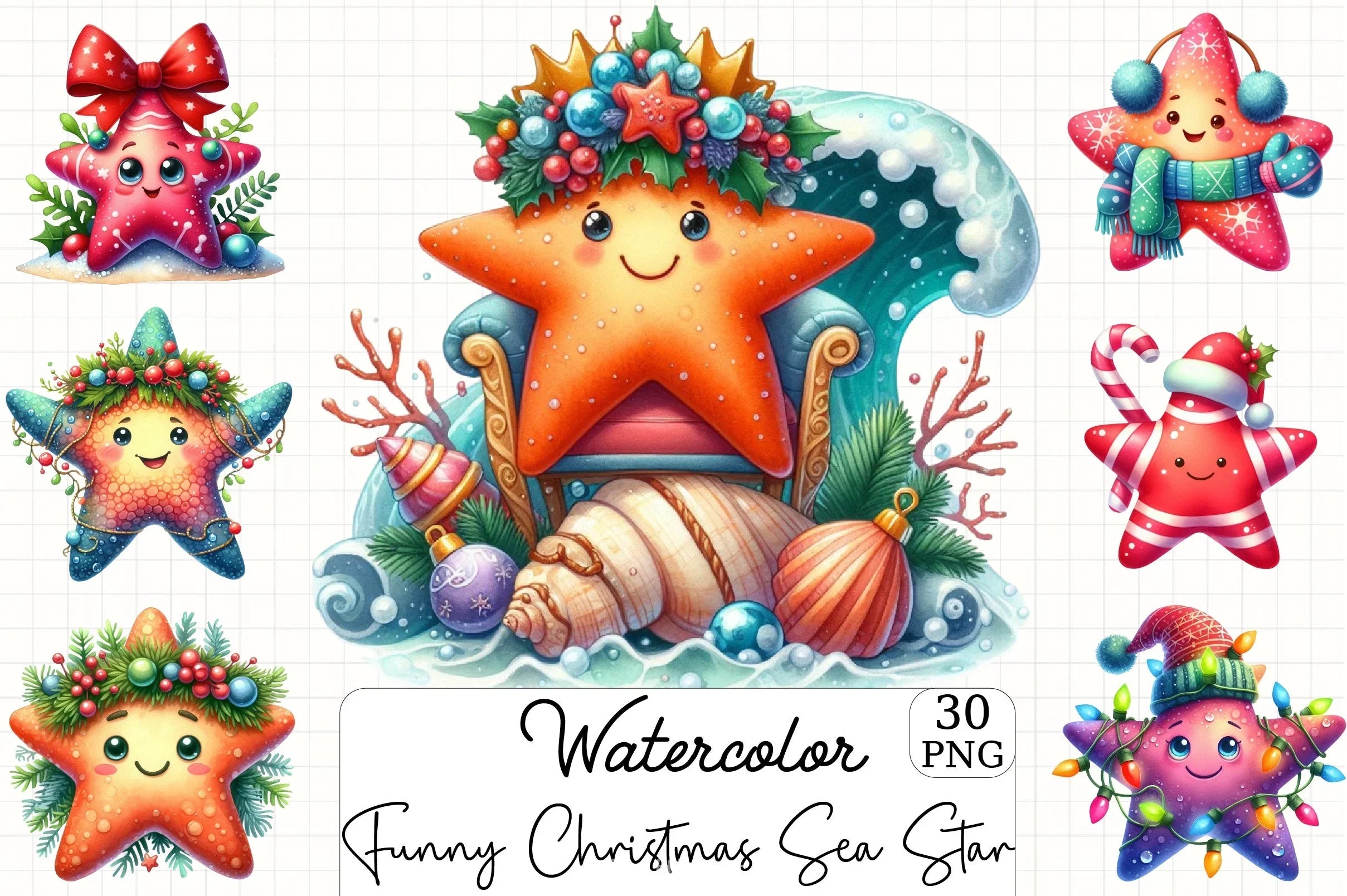 Funny Christmas Sea Star Clipart Bundle - CraftNest - Digital Crafting and Art