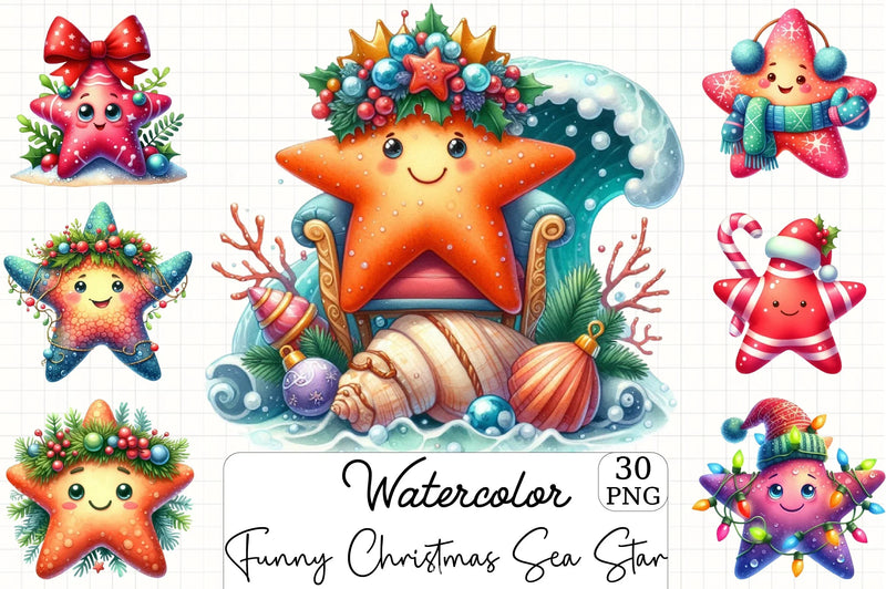 Funny Christmas Sea Star Clipart Bundle - CraftNest - Digital Crafting and Art