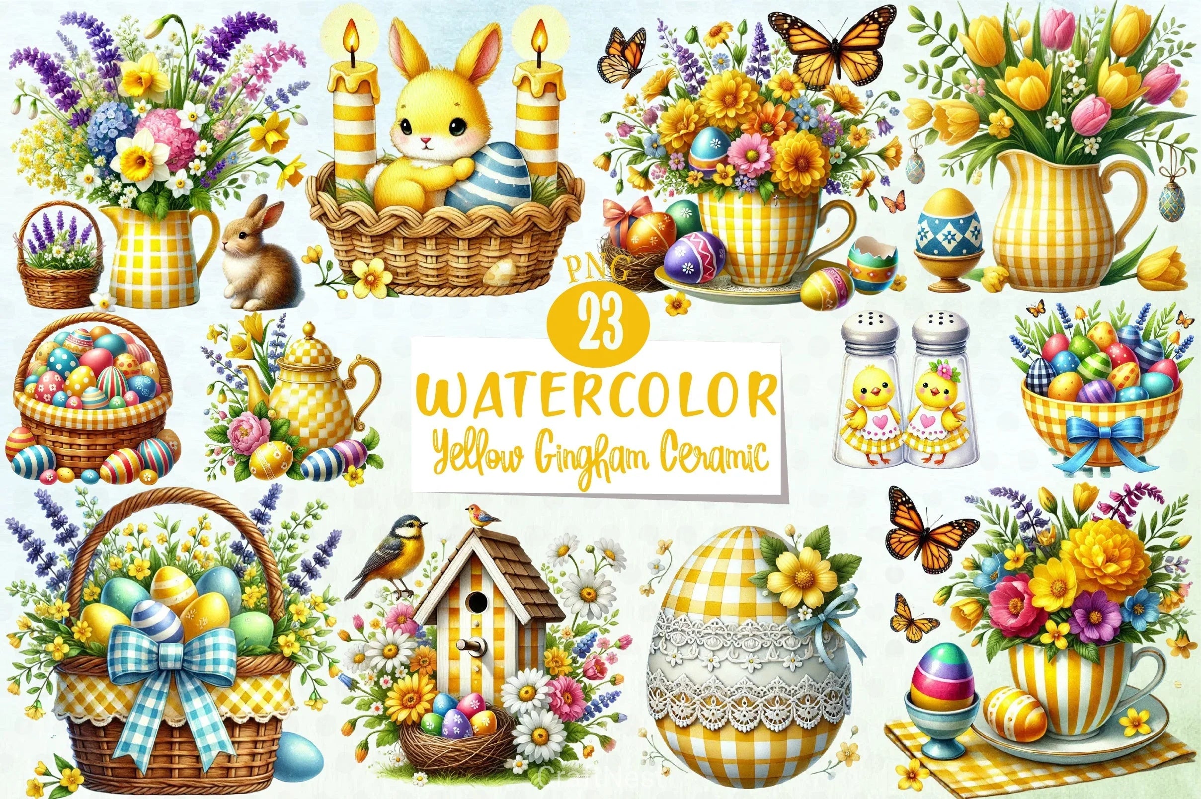Yellow Easter Gingham Clipart Bundle 6 - CraftNest - Digital Crafting and Art