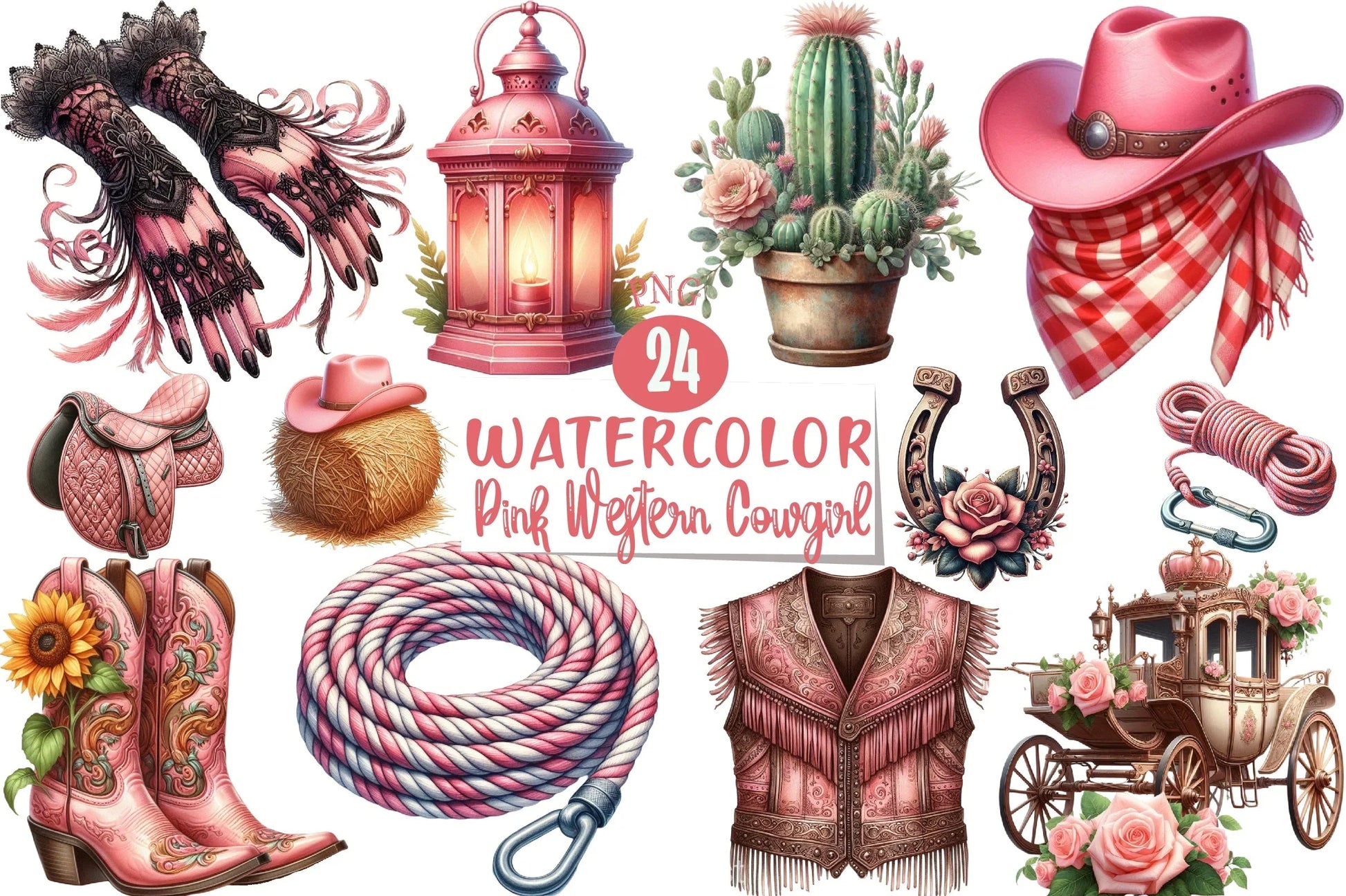 Pink Cowgirl Clipart Bundle - CraftNest - Digital Crafting and Art