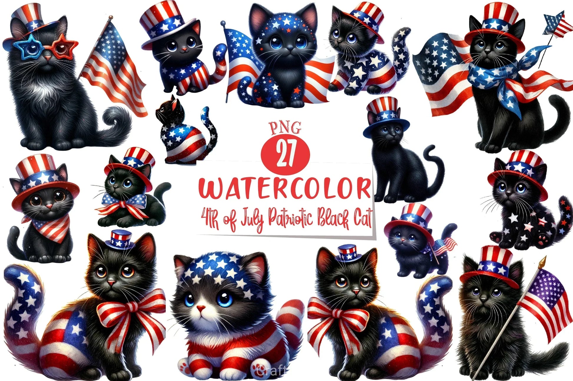 4th of July Black Cat Clipart Bundle - CraftNest - Digital Crafting and Art