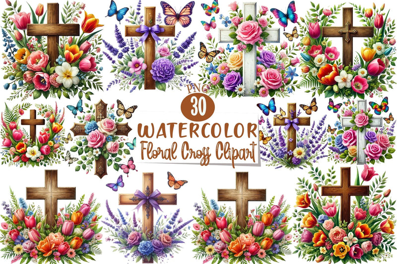 Floral Cross Clipart Bundle 1 - CraftNest - Digital Crafting and Art