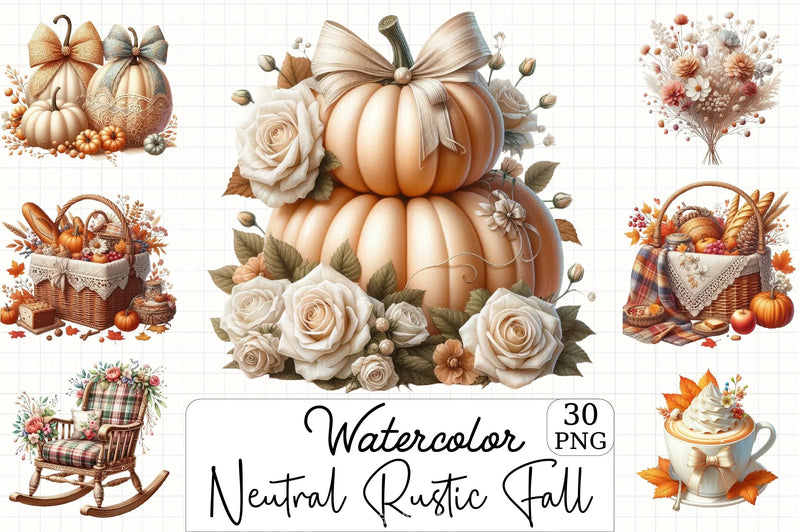 Neutral Rustic Fall Clipart Bundle - CraftNest - Digital Crafting and Art