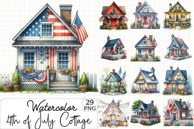 4th of July Cottage Clipart Bundle - CraftNest - Digital Crafting and Art