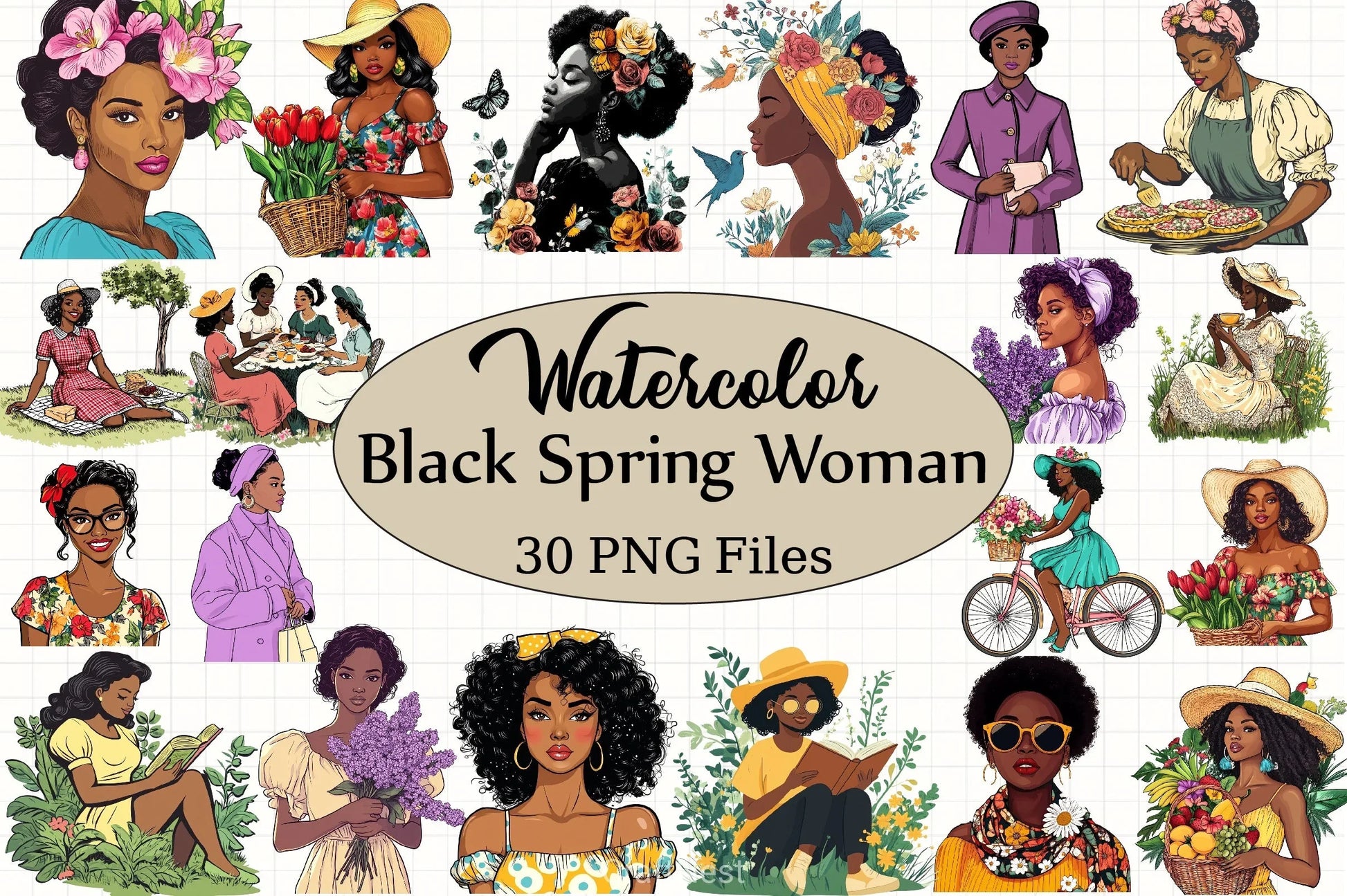 Black Spring Vintage Woman Clipart Bundle - CraftNest - Digital Crafting and Art