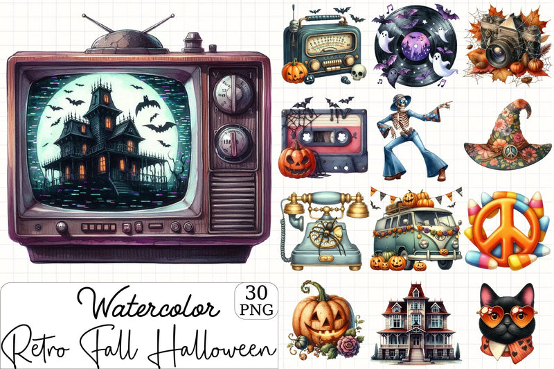 Retro Fall Halloween Clipart Bundle 1 - CraftNest - Digital Crafting and Art