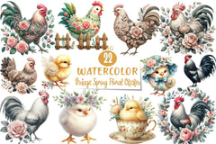 Vintage Spring Floral Chicken Clipart Bundle 3 - CraftNest - Digital Crafting and Art