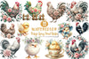 Vintage Spring Floral Chicken Clipart Bundle