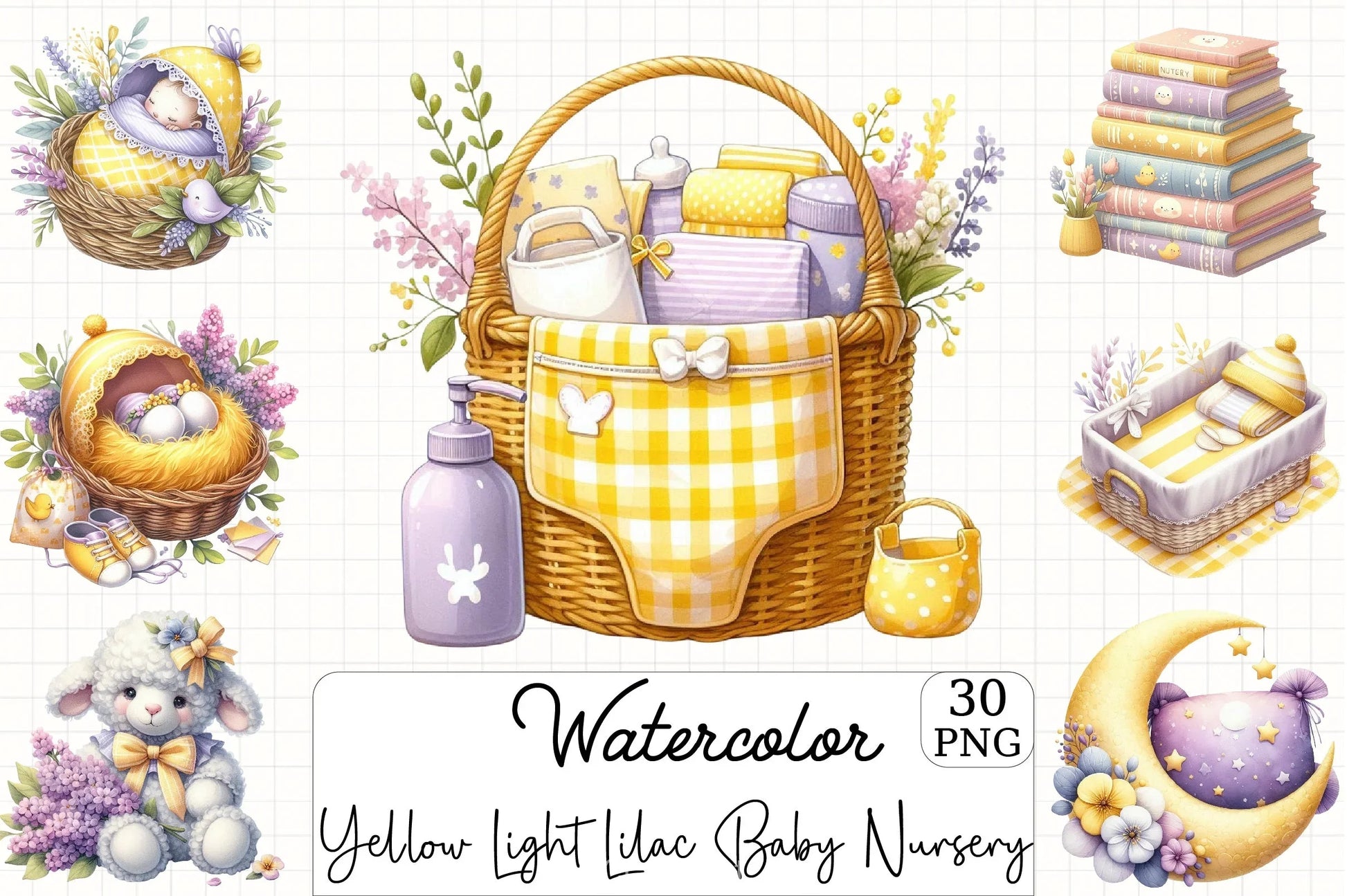 Yellow Lilac Baby Nursery Clipart Bundle - CraftNest - Digital Crafting and Art