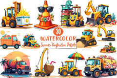 Summer Construction Vehicles Clipart Bundle - CraftNest - Digital Crafting and Art