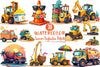 Summer Construction Vehicles Clipart Bundle