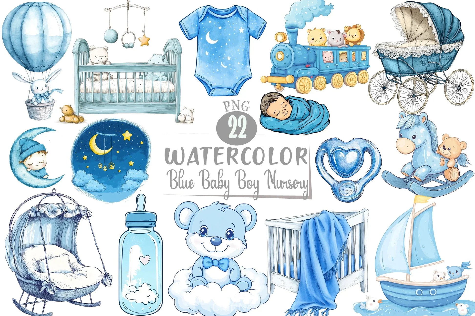 Blue Baby Boy Nursery Clipart Bundle - CraftNest - Digital Crafting and Art