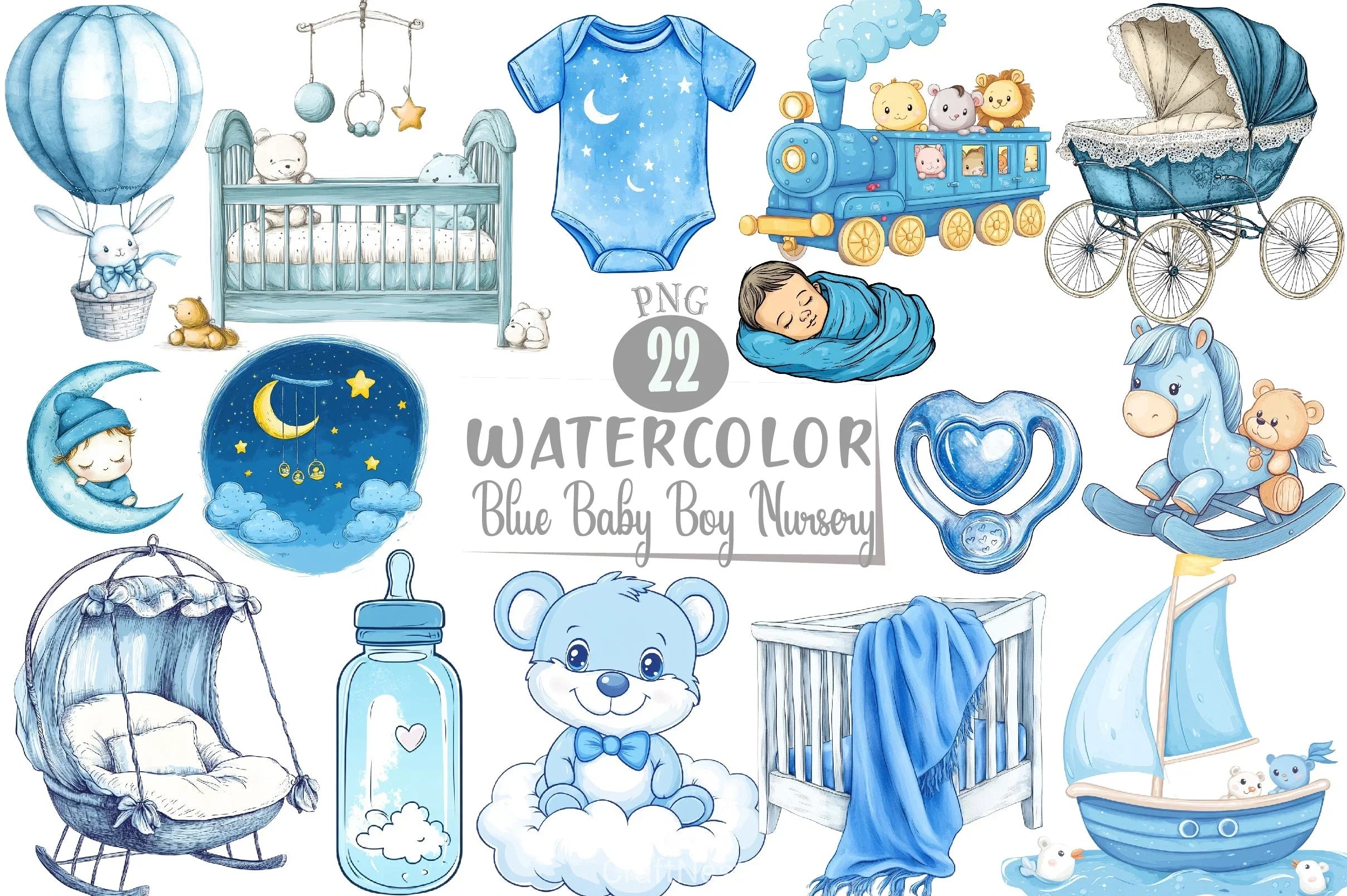 Blue Baby Boy Nursery Clipart Bundle - CraftNest - Digital Crafting and Art