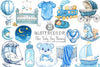 Blue Baby Boy Nursery Clipart Bundle