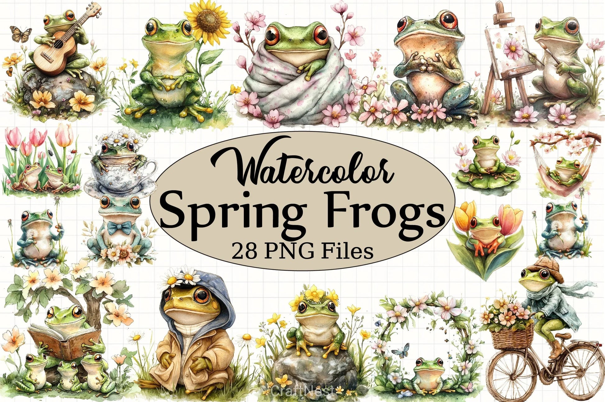 Spring Frogs Clipart Bundle - CraftNest - Digital Crafting and Art