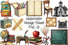 Vintage School Clipart Bundle - CraftNest - Digital Crafting and Art