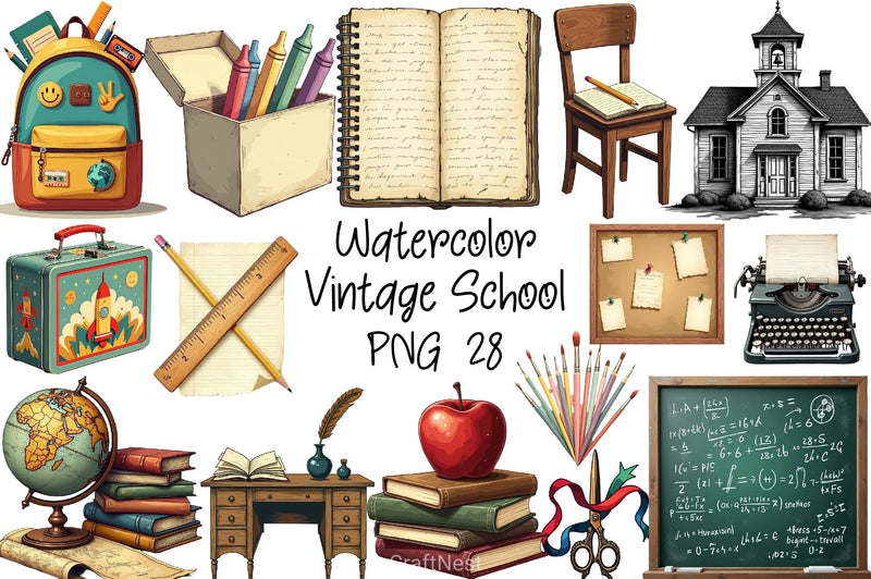 Vintage School Clipart Bundle - CraftNest - Digital Crafting and Art