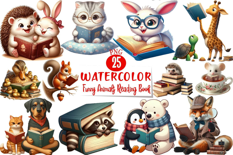 Funny Animals Reading Clipart Bundle - CraftNest - Digital Crafting and Art