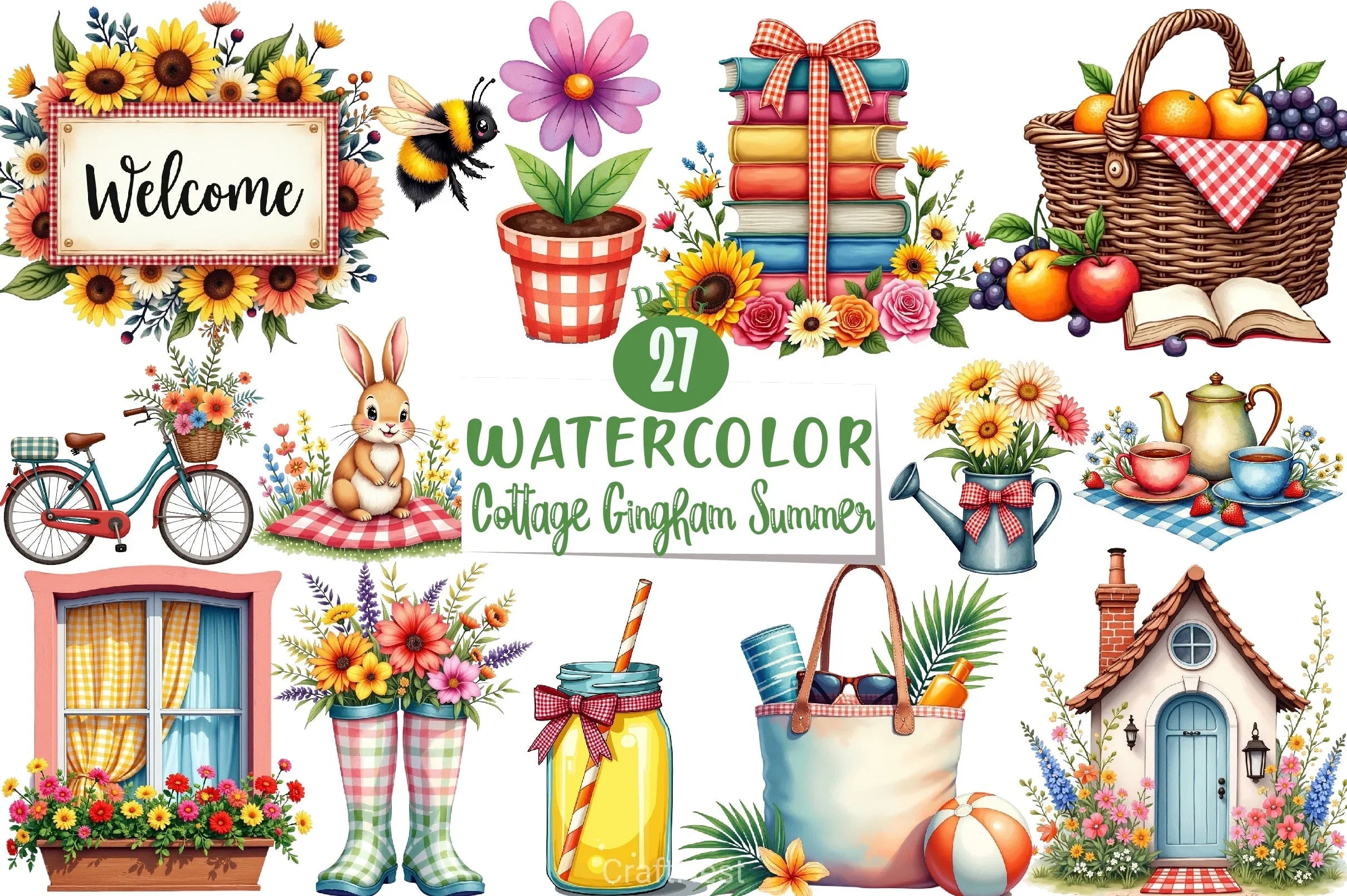 Cottage Gingham Summer Clipart Bundle - CraftNest - Digital Crafting and Art