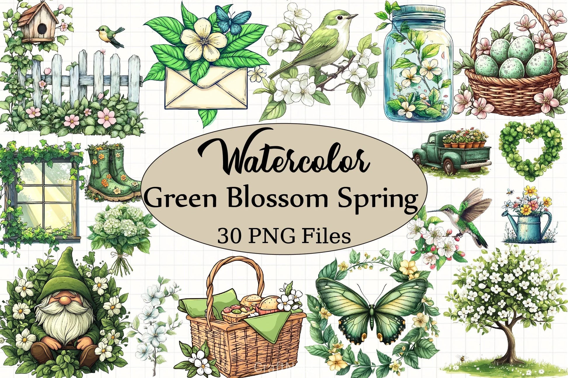 Green Blossom Spring Clipart Bundle - CraftNest - Digital Crafting and Art