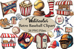 Retro Baseball Clipart Bundle - CraftNest - Digital Crafting and Art