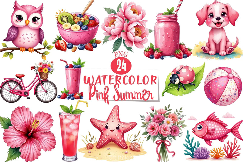 Pink Summer Clipart Bundle 7 - CraftNest - Digital Crafting and Art
