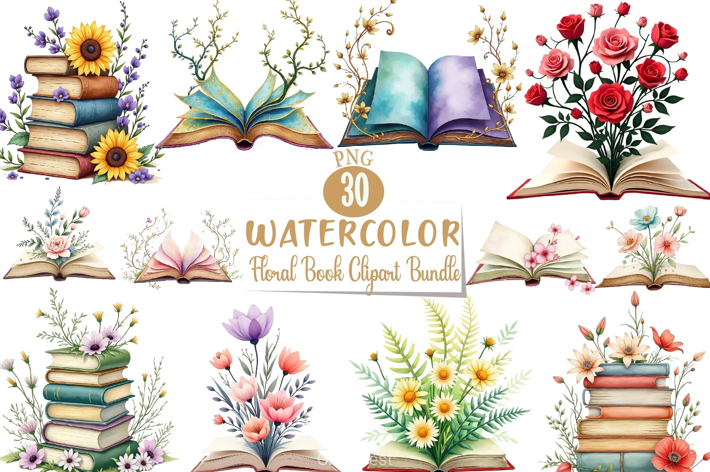Floral Book Clipart Bundle 3 - CraftNest - Digital Crafting and Art