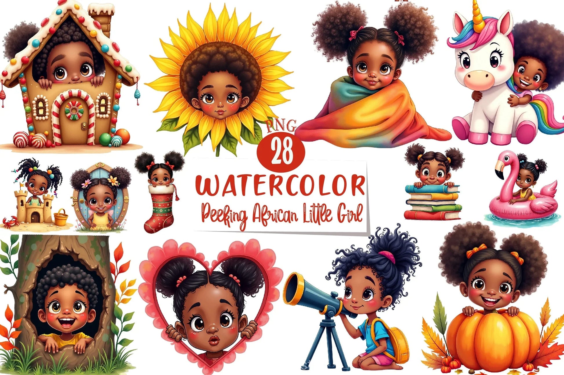 Peeking African American Girl Clipart Bundle 1 - CraftNest - Digital Crafting and Art