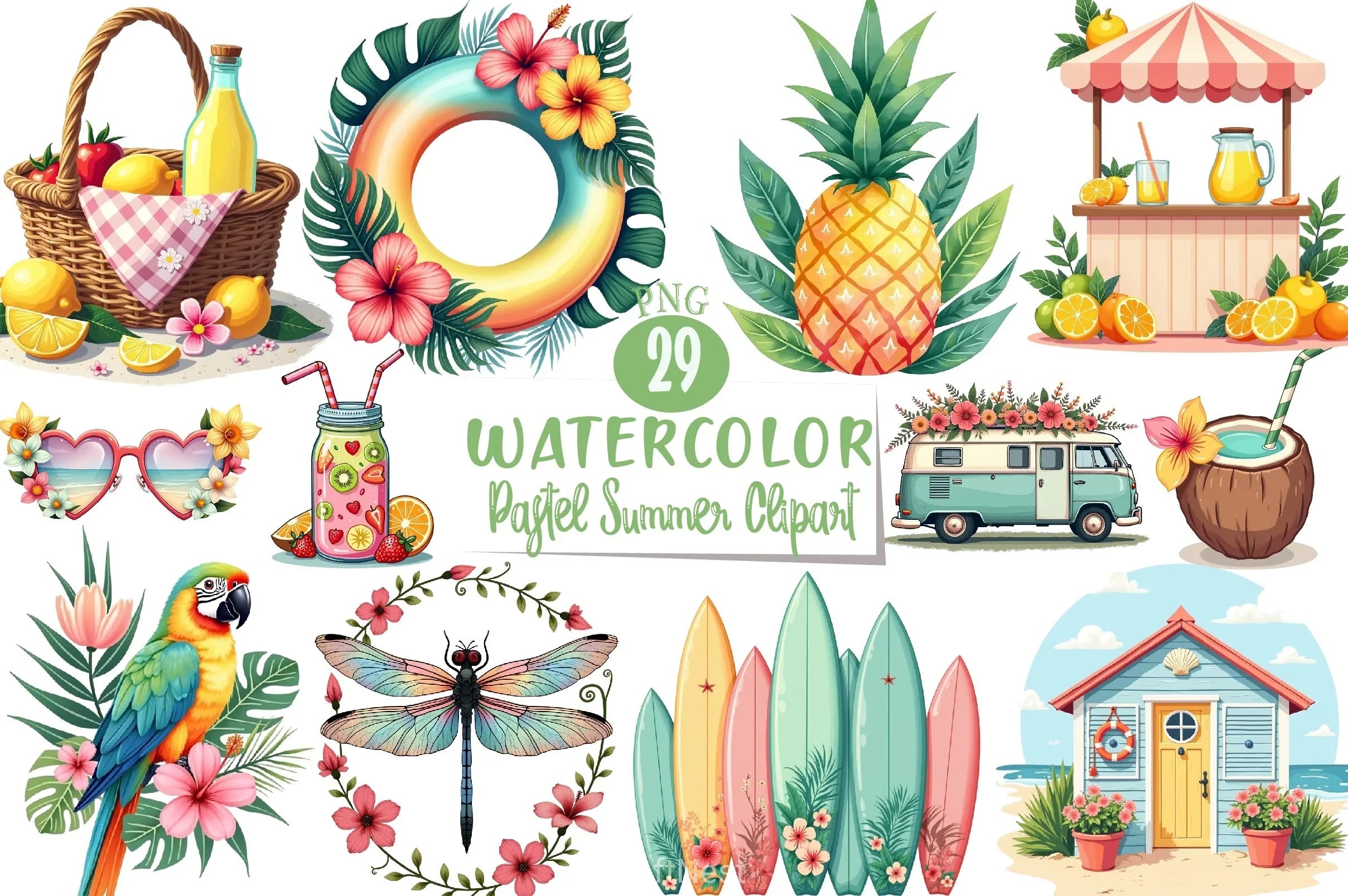 Pastel Summer Clipart Bundle - CraftNest - Digital Crafting and Art