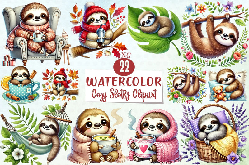Cozy Sloths Clipart Bundle - CraftNest - Digital Crafting and Art