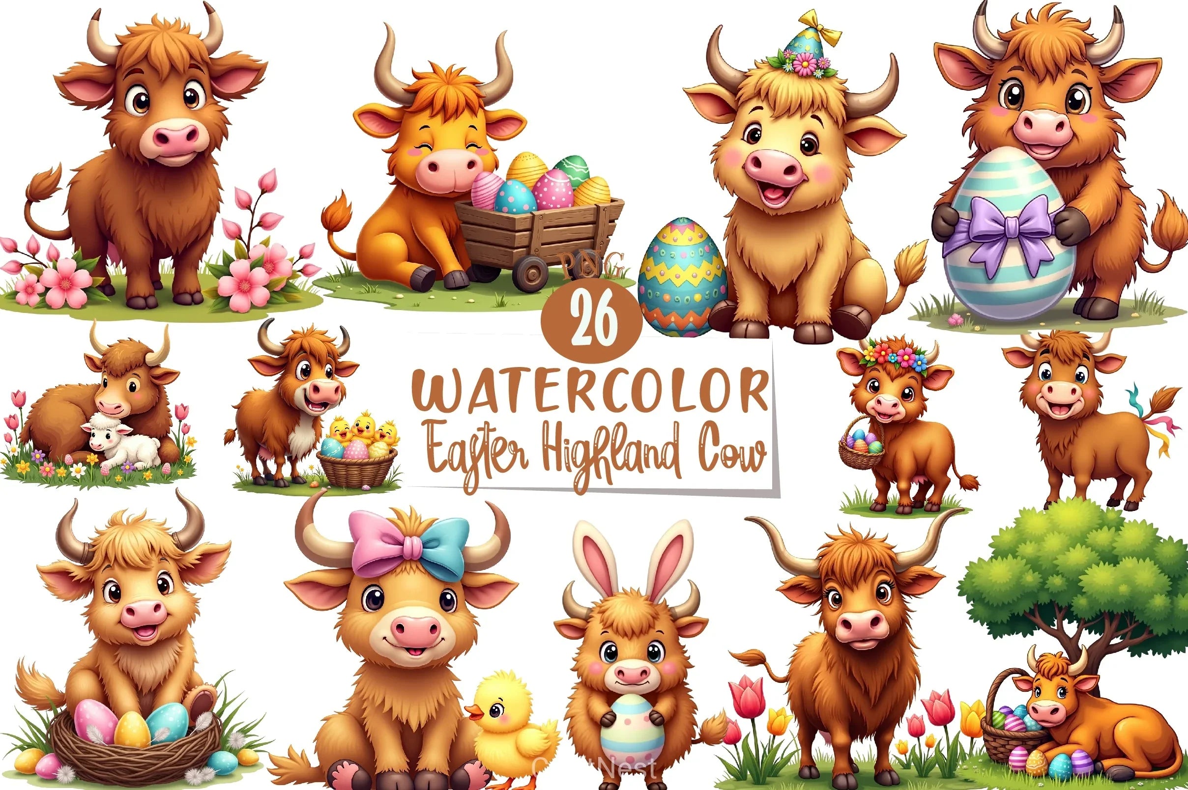 Easter Highland Cow Clipart Bundle - CraftNest - Digital Crafting and Art