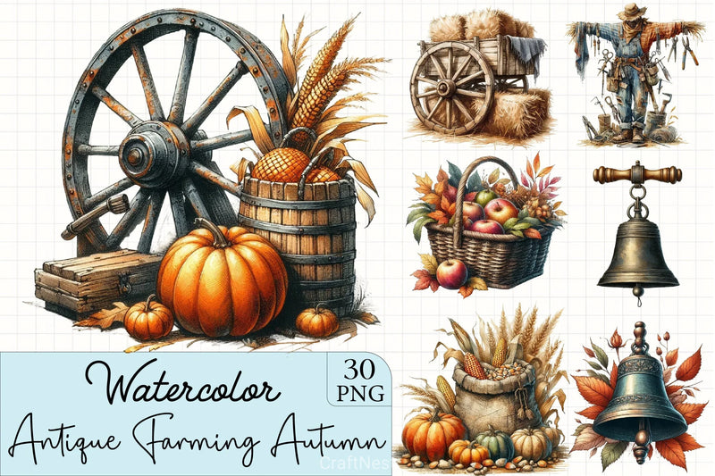 Antique Farming Autumn Clipart Bundle - CraftNest - Digital Crafting and Art