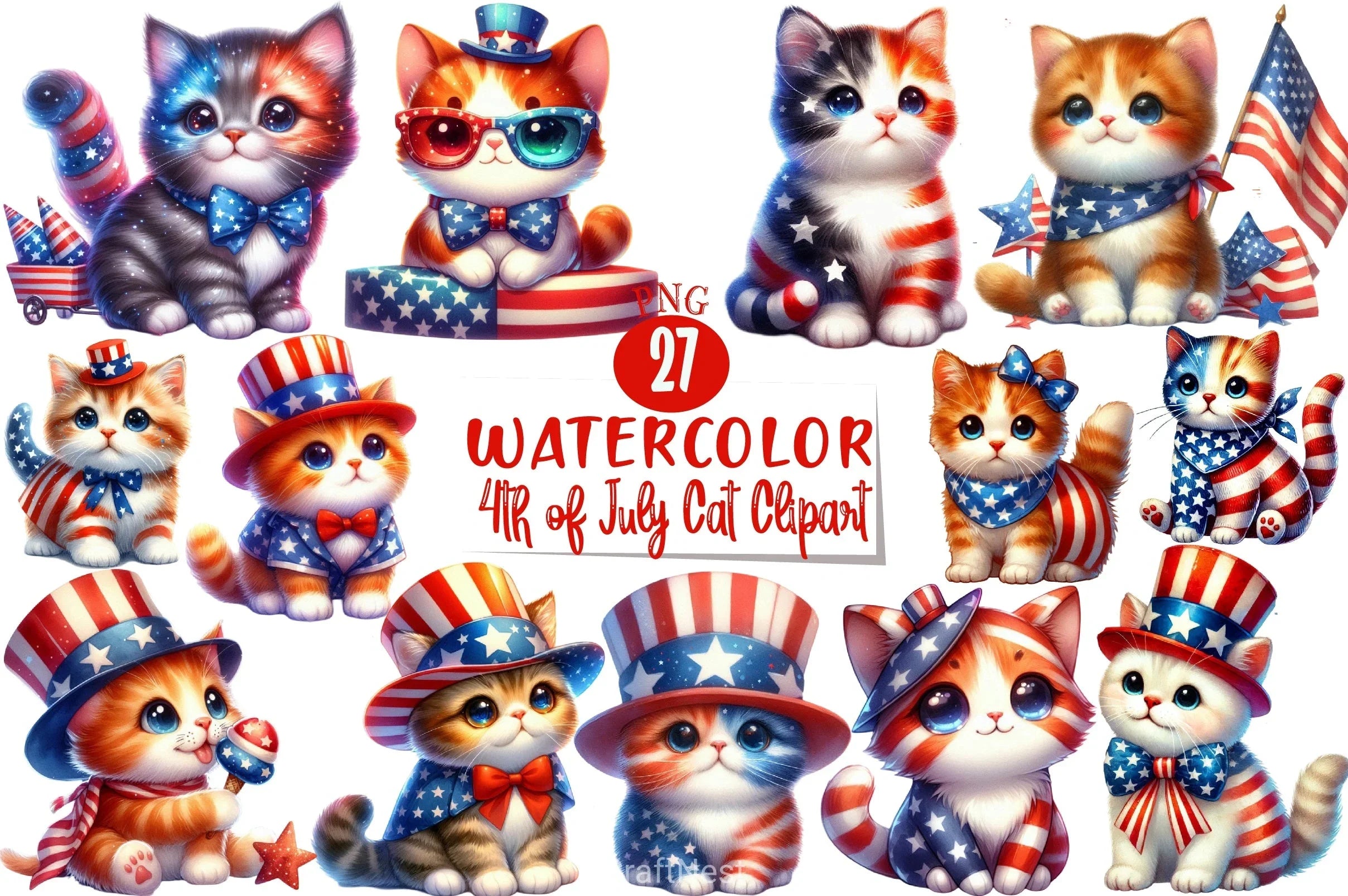 4th of July Cat Clipart Bundle - CraftNest - Digital Crafting and Art
