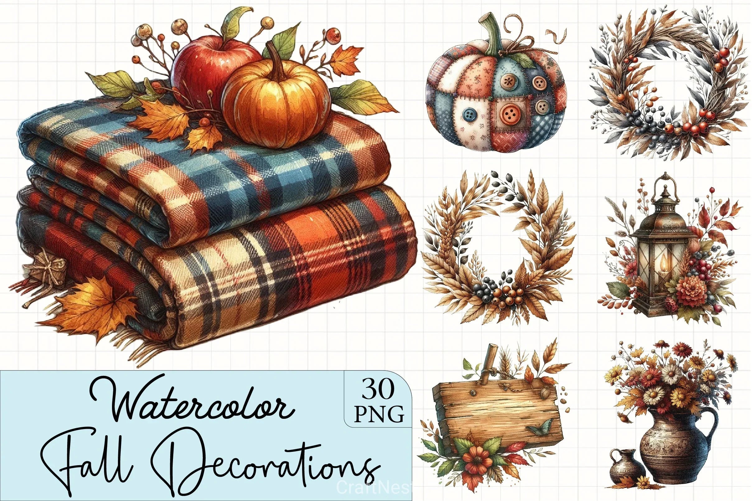 Vintage Fall Decorations Clipart Bundle - CraftNest - Digital Crafting and Art