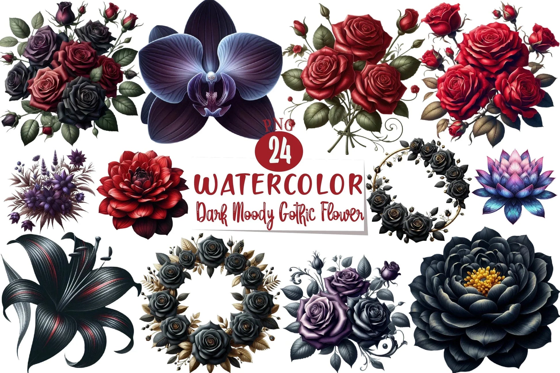 Dark Moody Gothic Flowers Clipart Bundle 1 - CraftNest - Digital Crafting and Art