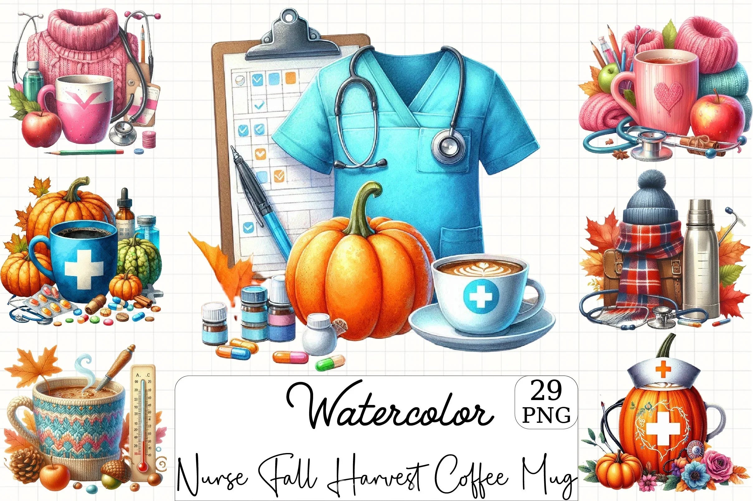 Nurse Fall Harvest Coffee Mug Clipart Bundle - CraftNest - Digital Crafting and Art