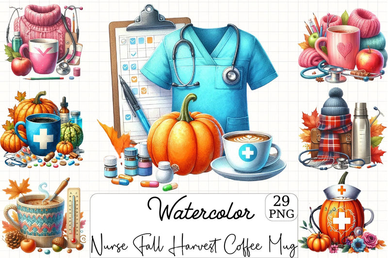 Nurse Fall Harvest Coffee Mug Clipart Bundle - CraftNest - Digital Crafting and Art