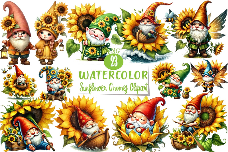 Sunflower Gnomes Clipart Bundle - CraftNest - Digital Crafting and Art