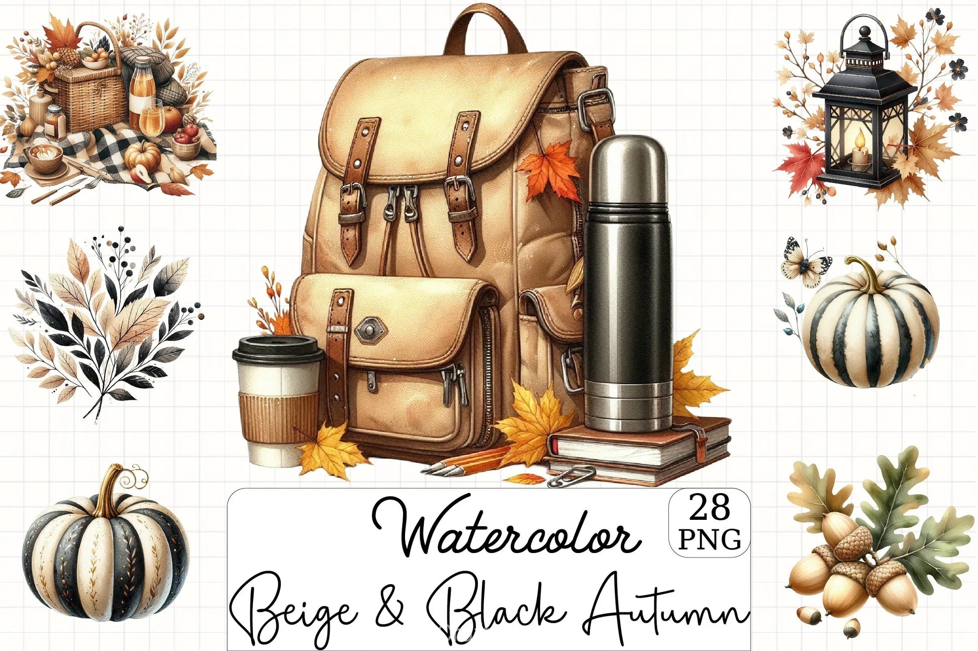 Beige & Black Autumn Clipart Bundle 2 - CraftNest - Digital Crafting and Art