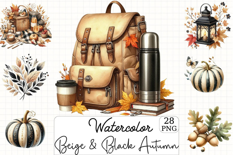 Beige & Black Autumn Clipart Bundle 2 - CraftNest - Digital Crafting and Art