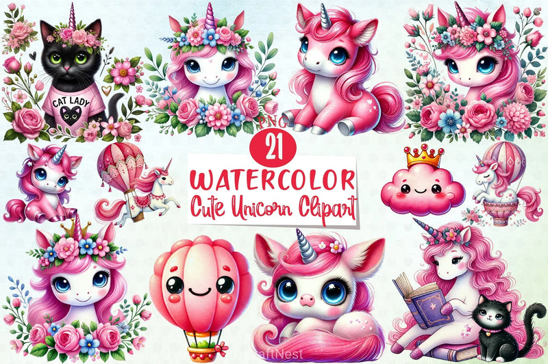 Cute Unicorn Clipart Bundle 16 - CraftNest - Digital Crafting and Art