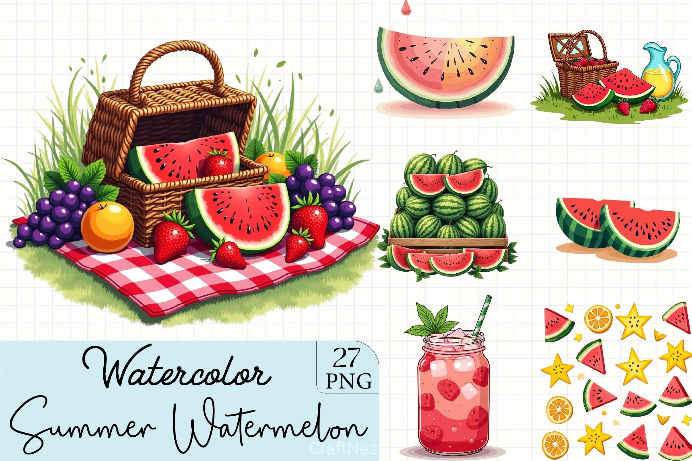 Summer Watermelon Clipart Bundle 32 - CraftNest - Digital Crafting and Art
