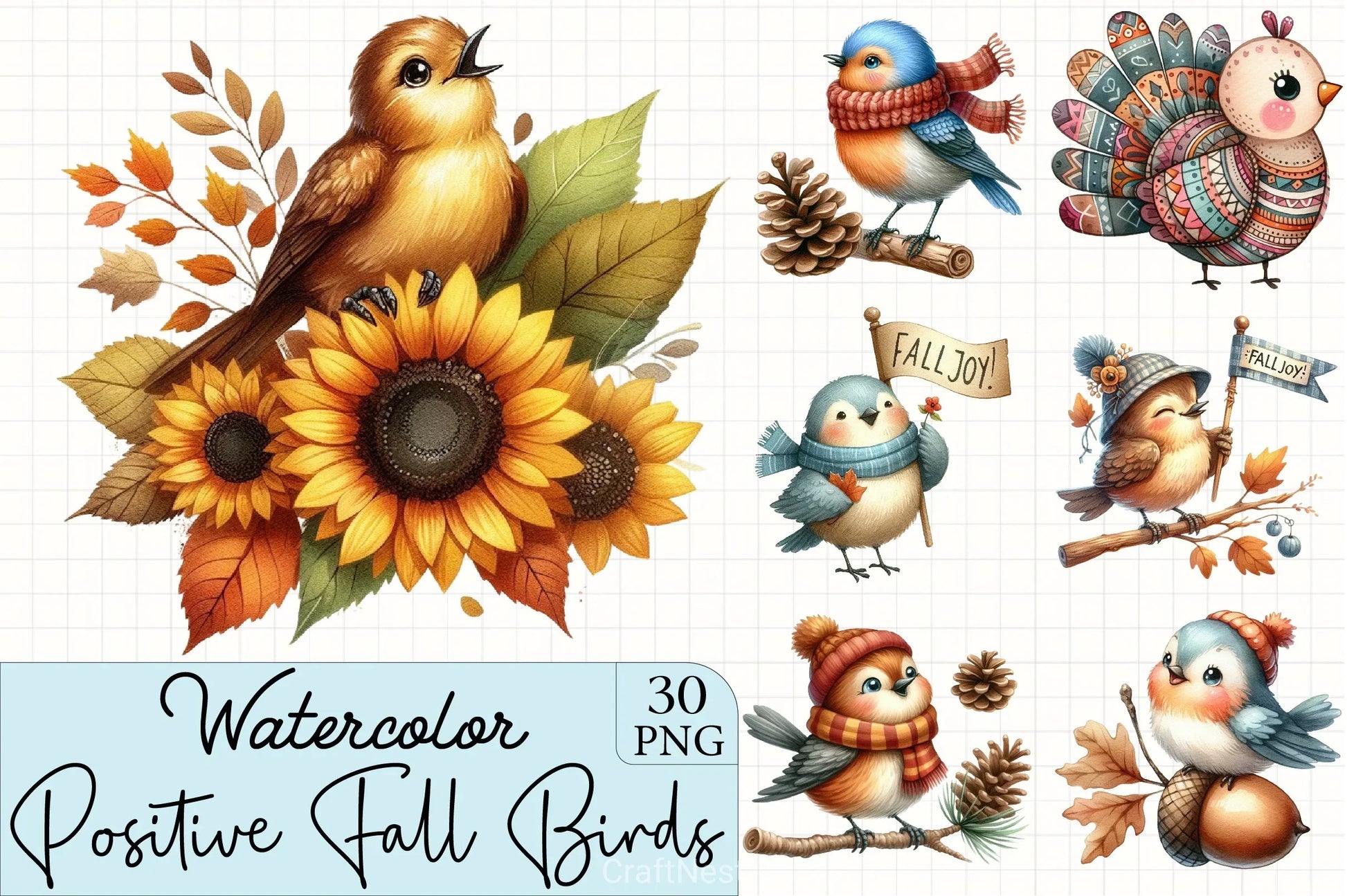 Whimsical Fall Birds Clipart Bundle - CraftNest - Digital Crafting and Art