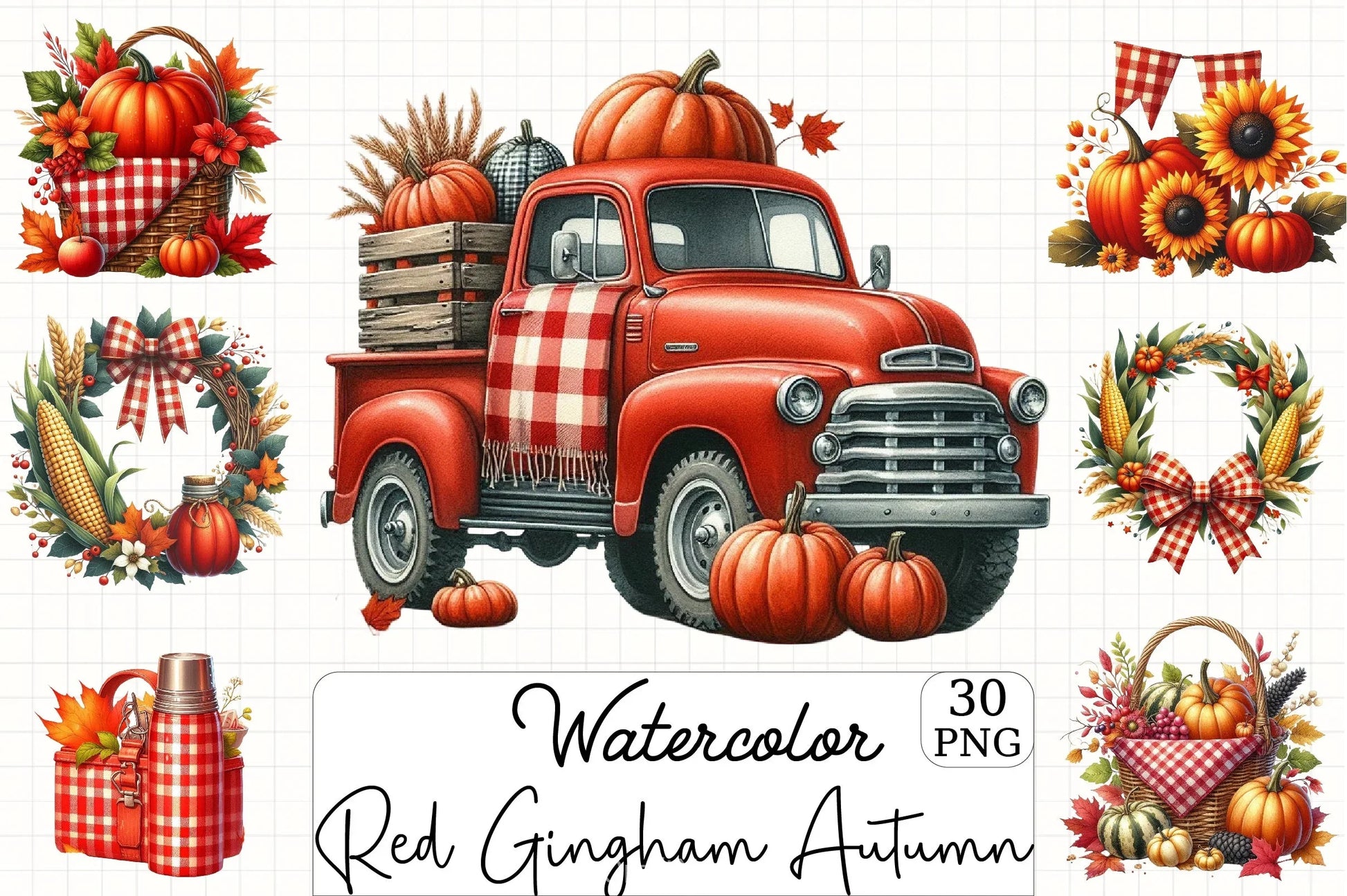 Red Gingham Autumn Clipart Bundle - CraftNest - Digital Crafting and Art