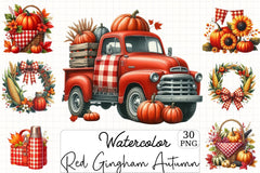 Red Gingham Autumn Clipart Bundle - CraftNest - Digital Crafting and Art