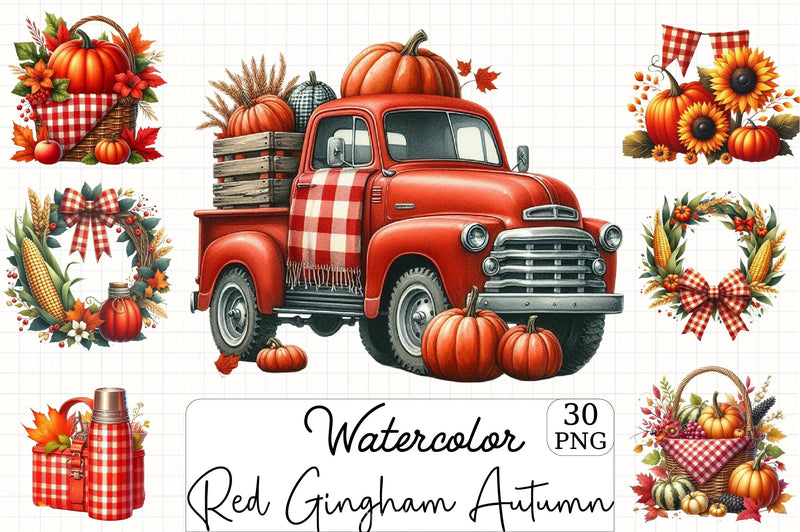 Red Gingham Autumn Clipart Bundle - CraftNest - Digital Crafting and Art