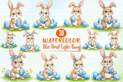 Blue Floral Easter Bunny Clipart Bundle - CraftNest - Digital Crafting and Art