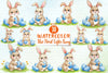 Blue Floral Easter Bunny Clipart Bundle