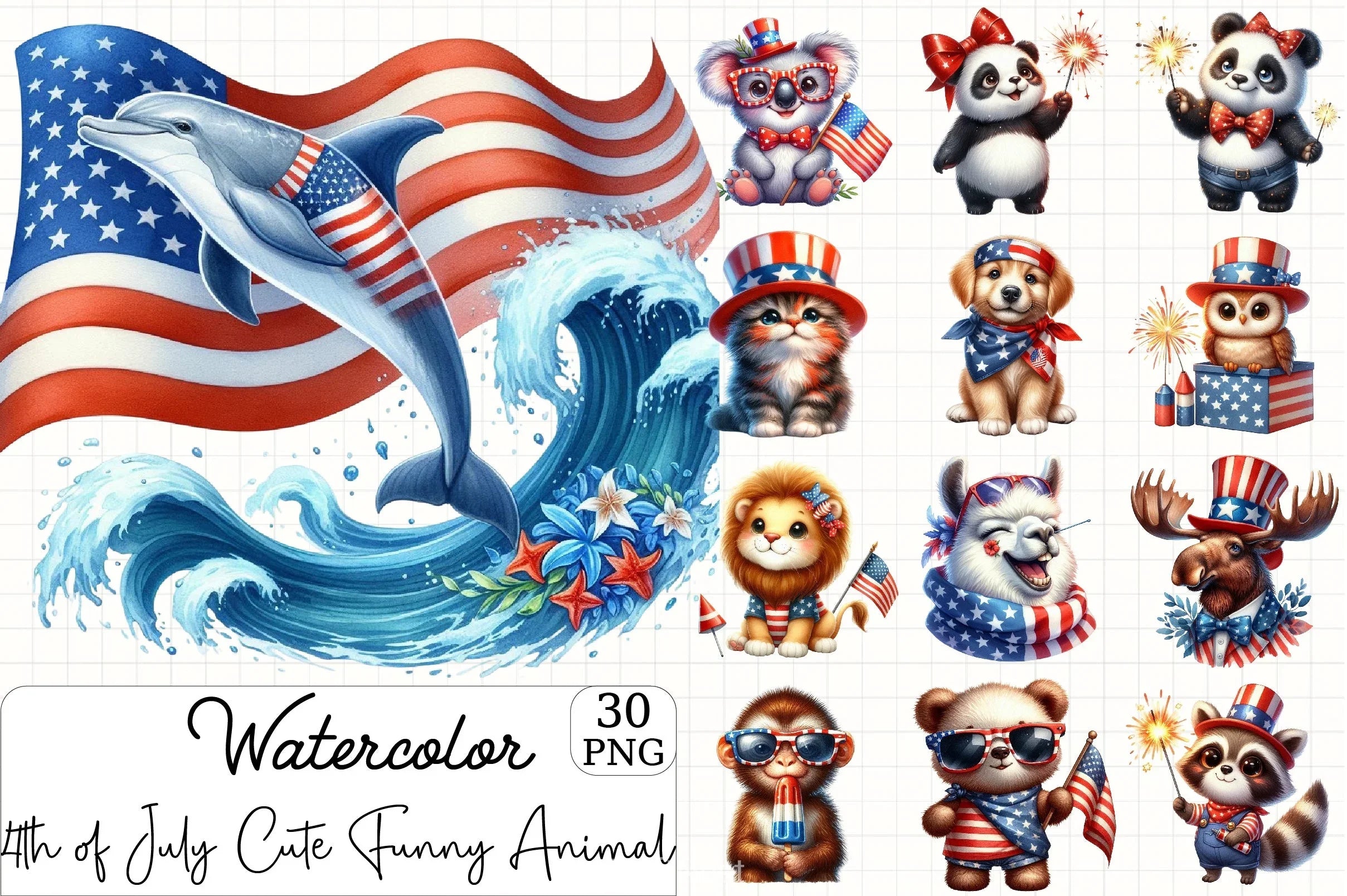 4th of July Funny Animals Clipart Bundle 4 - CraftNest - Digital Crafting and Art