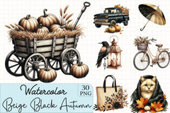 Beige & Black Autumn Clipart Bundle 3 - CraftNest - Digital Crafting and Art